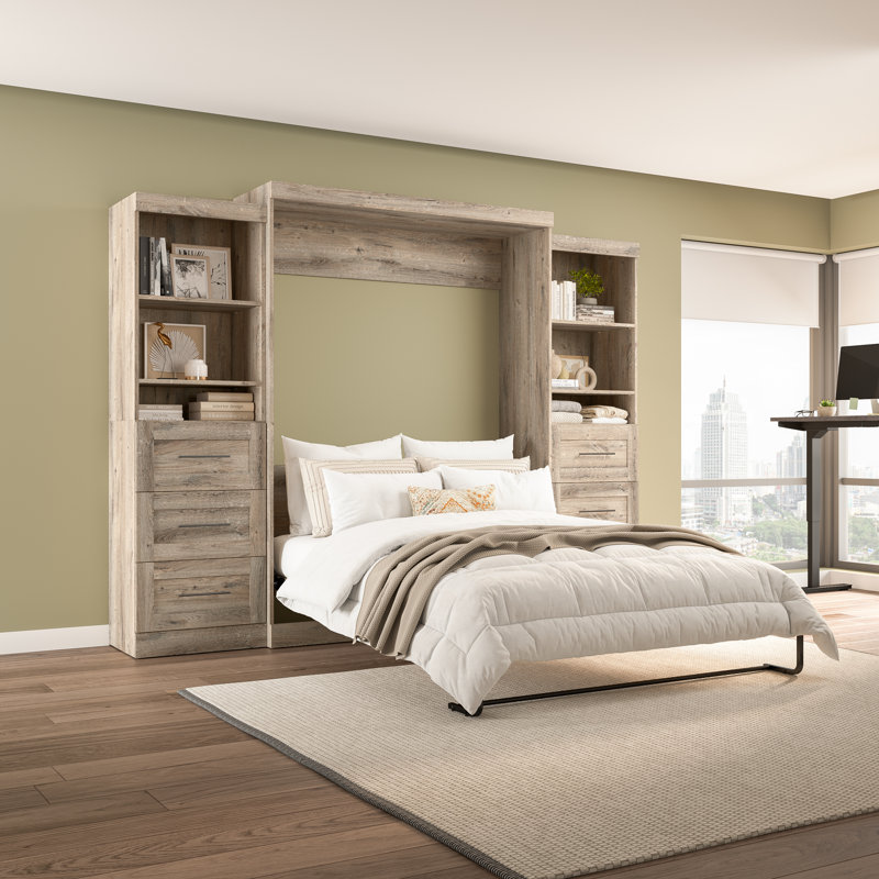 Lit plateforme escamotable avec rangement Arlex, Grand, Rustic Brown