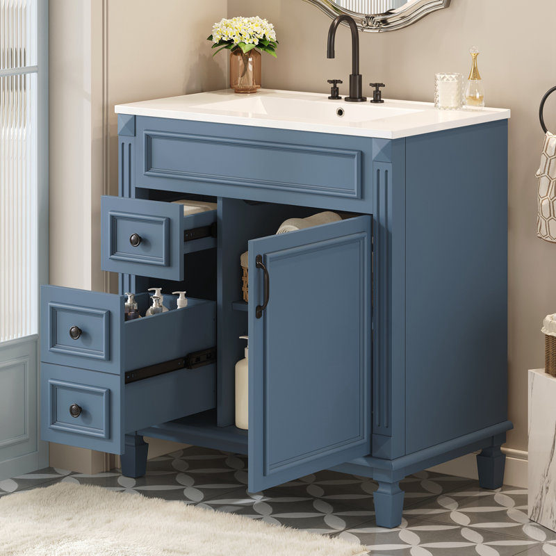 Meuble-lavabo 30 po avec lavabo en céramique, Bleu