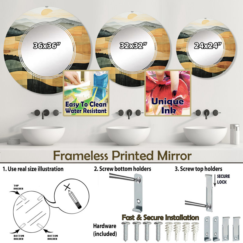Miroir mural rond Monoi, 24 po x 24 po