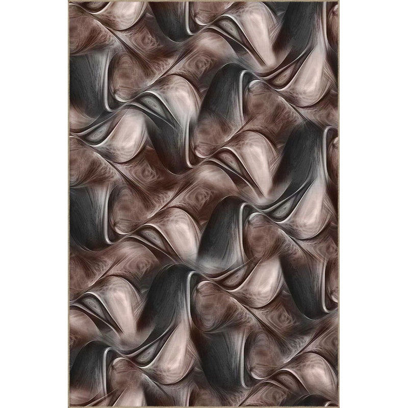Modern Brown Shaped Patterned Woven Base Washable Rug, Rectangle 2'6" x 4'11" Rug Pad Included
