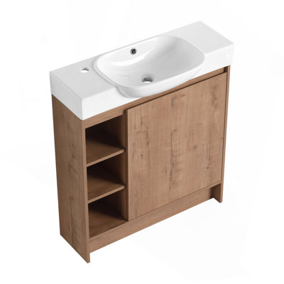 30" Single Freestanding Bathroom Vanity Set with White Ceramic Sink & Soft-Close Cabinet Doors, Water-Resistant Plywood Base