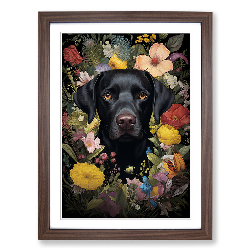 Labrador Retriever Rococo - Single Picture Frame Print on Wood, Walnut Framed, 46cm H x 34cm W x 2" D