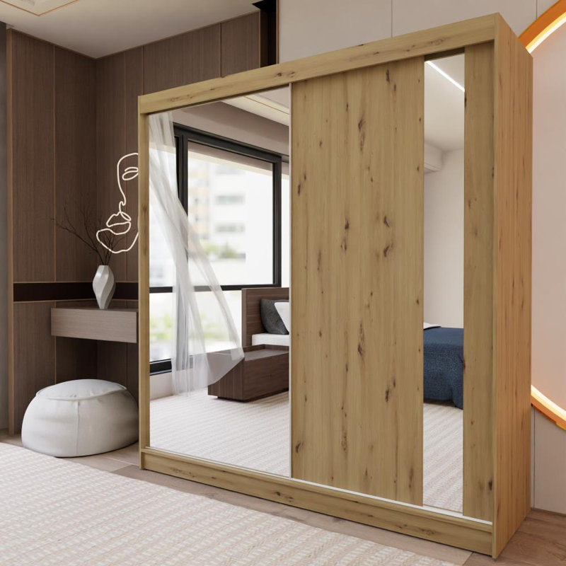 Deeric 2 Door Sliding Wardrobe, Natural