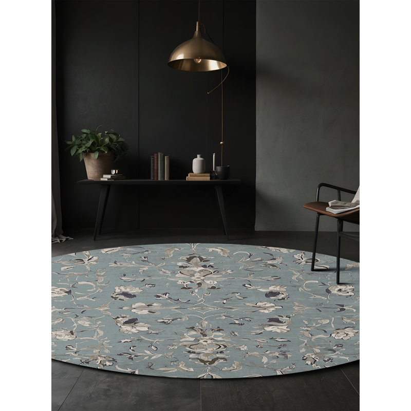 Tapis gris lavable à la machine, Rond 4 pi