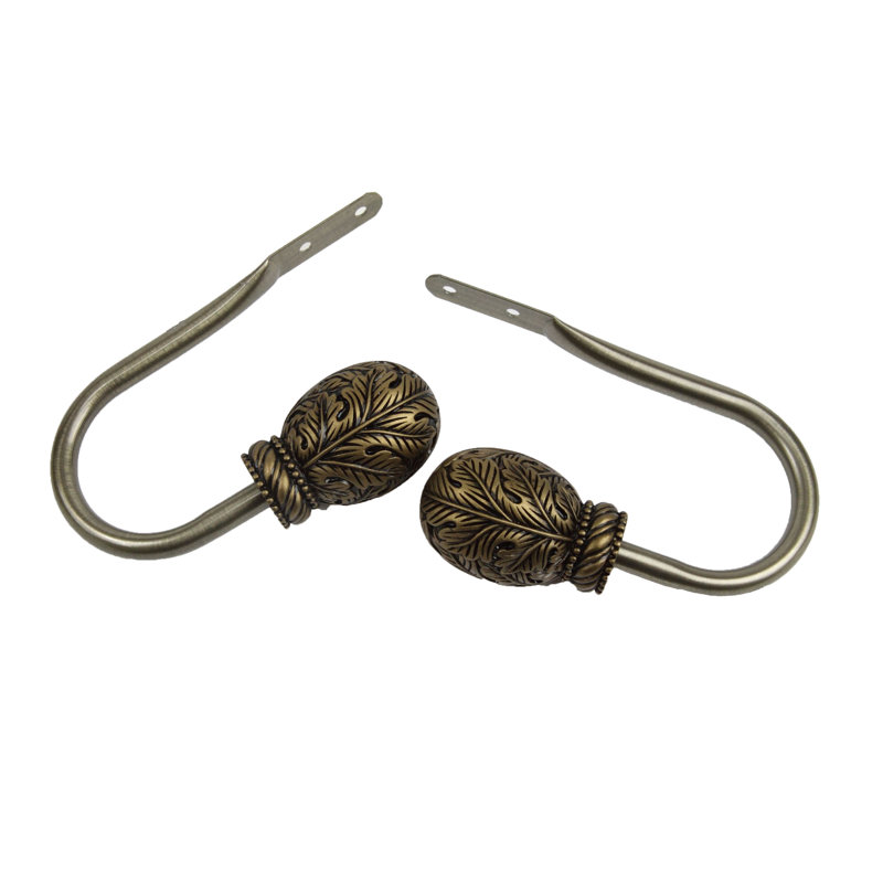 Antique Brass Metal and Resin Curtain Holdback Pair