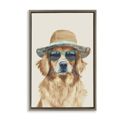 «Hipster Labrador Dog», toile flottante encadrée par Petals Prints Design