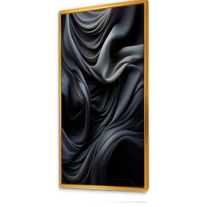 Gris apaisant, ombres II, art mural abstrait, Cadre flottant doré, H 60 po x l 28 po x P 1,5 po
