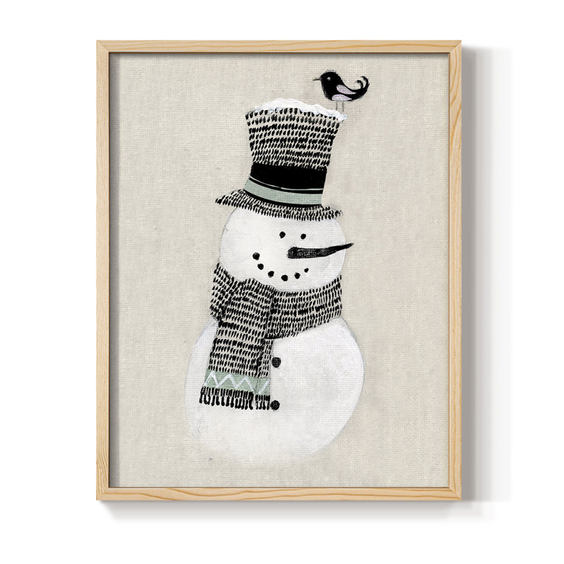 Impression encadrée bonhomme de neige des Fêtes - bois massif, Naturel, H 21 po x l 17 po