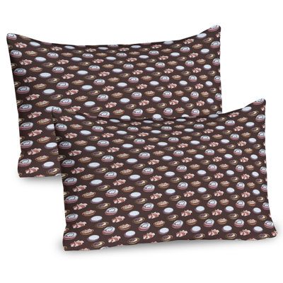 Ambesonne Dessert Pillow Sham 2 Pack Various Cakes and Cupcakes 36"x20" Dark Taupe Multicolor