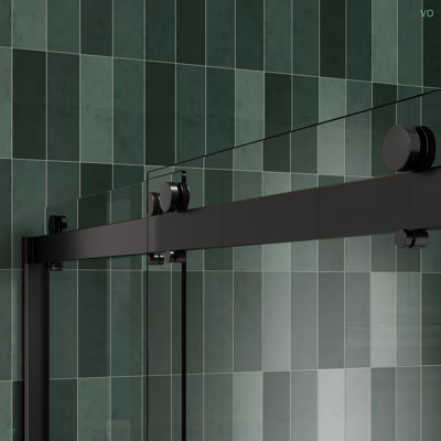 Porte de douche à dérivation, porte coulissante, avec verre trempé 5/16 po et fini noir mat 6074