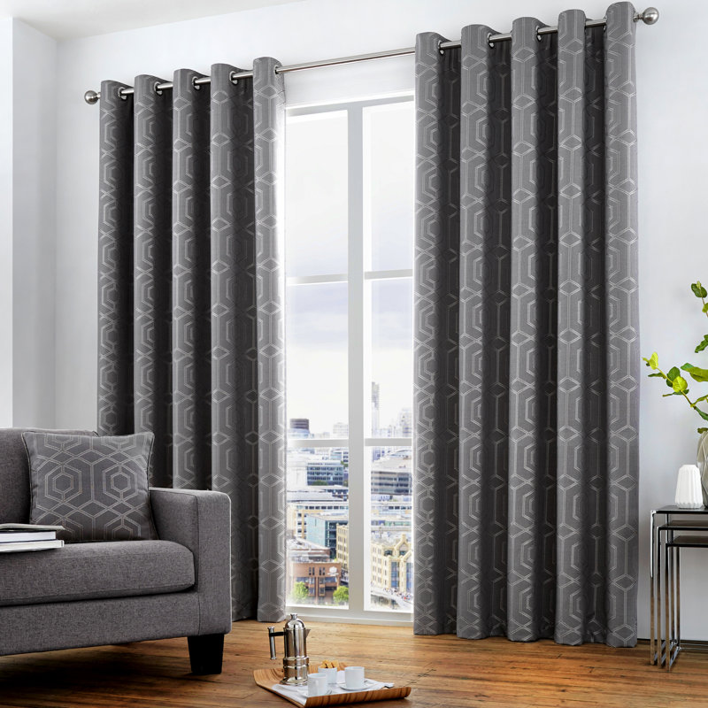 Chriz Eyelet Room Darkening Curtains, Width 229 x Drop 183 cm, Graphite