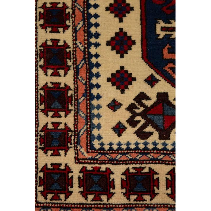 Hand-Knotted High-Quality Ivory, Blue, and Red Area Rug