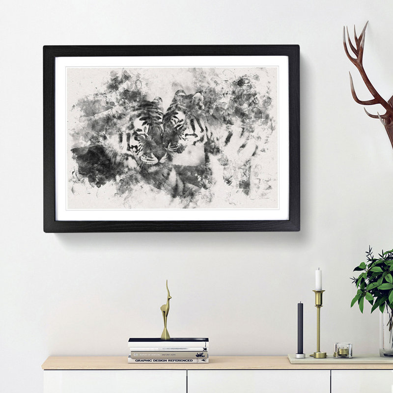 Two Snuggling Tigers 1 Piece Single Picture Frame Wall Art on MDF, 62cm H x 87cm W x 2cm D, Black
