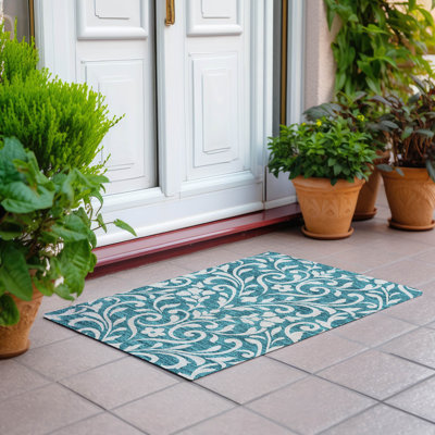 Tapis intérieur / extérieur en polyester tissé à la machine mâle / bleu sarcelle mâle