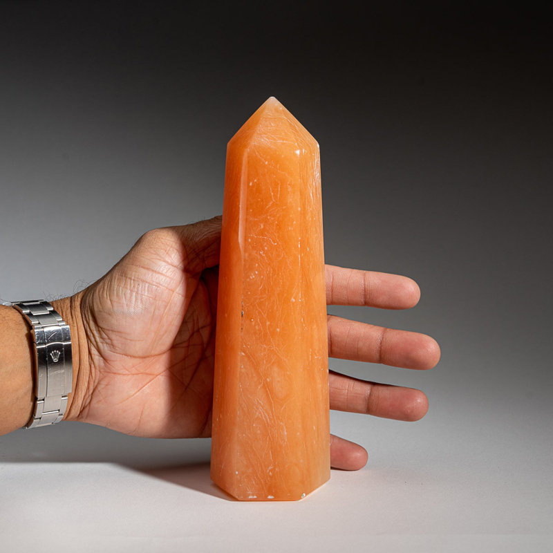 Genuine Polished Orange Selenite Point From Morocco (1.9 Lbs), 8" H x 3" W x 2.5" D 