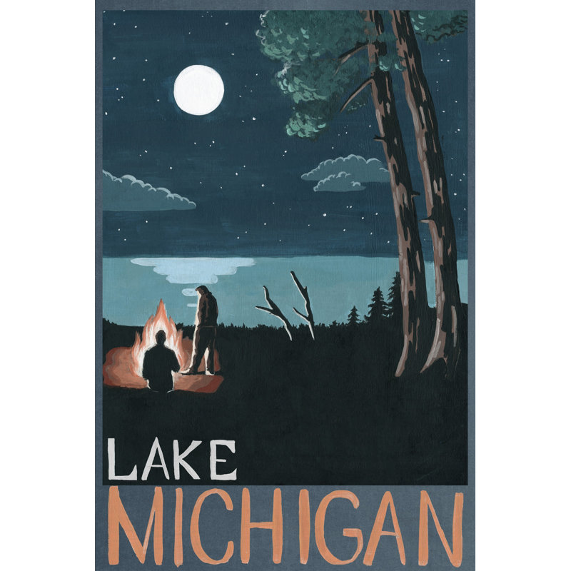 «Bonfires At Lake Michigan» par - peinture sur toile tendue, H 30 po x l 20 po x P 1,5 po