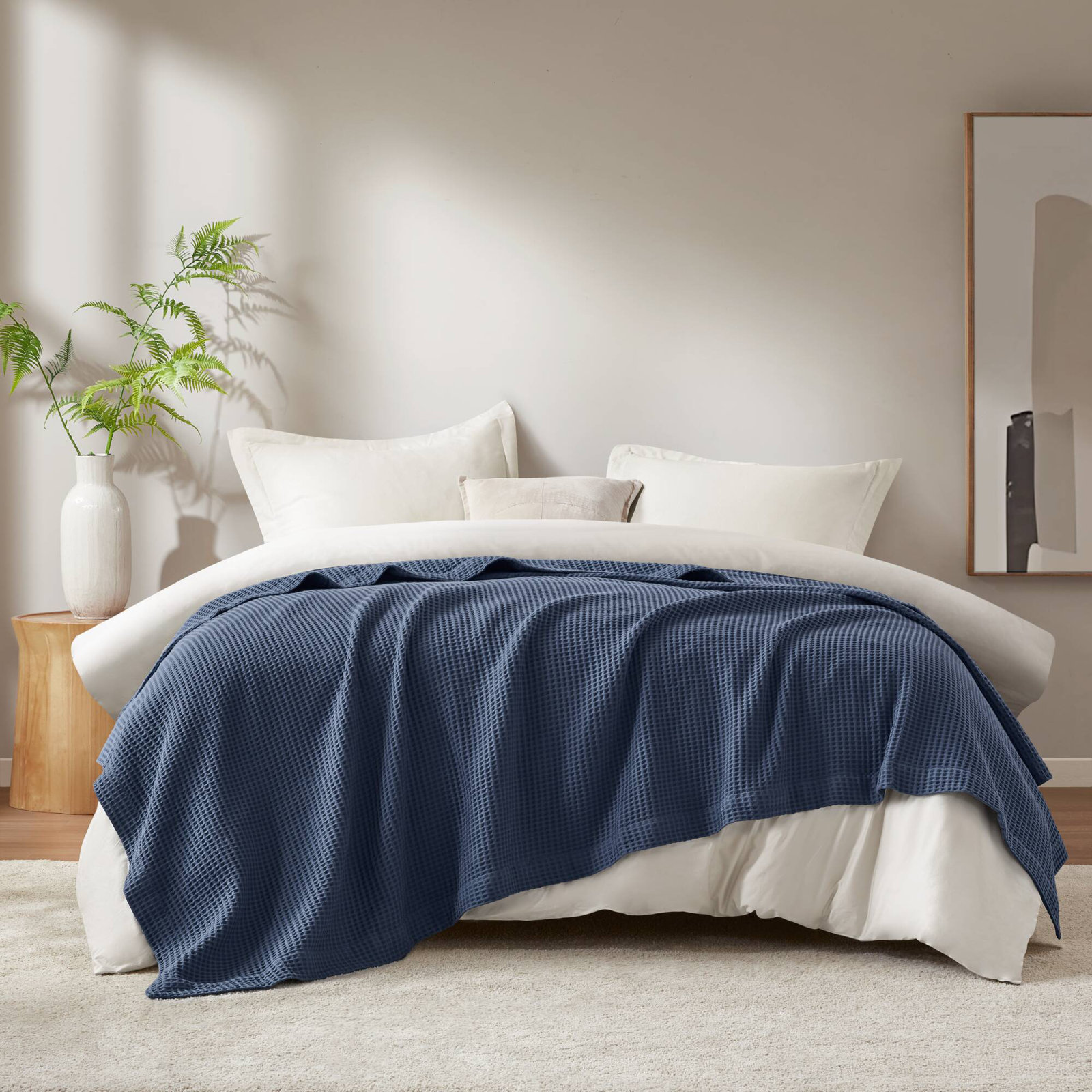 Waffle Weave Cotton Throw Blanket, Twin, Indigo