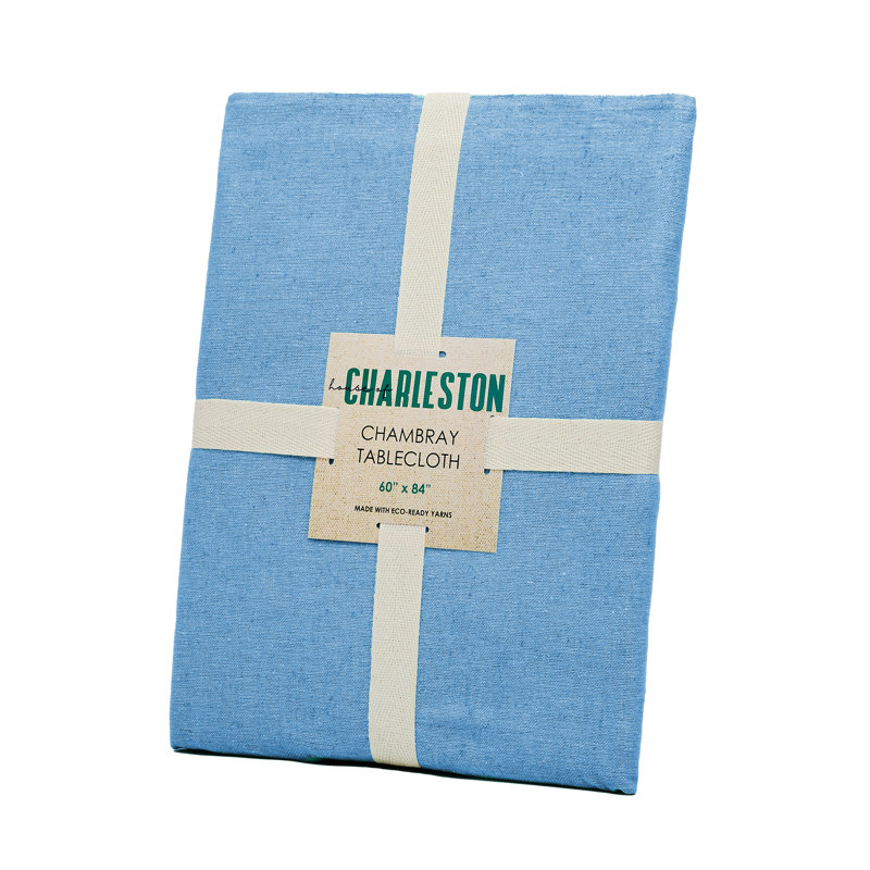 Charleston Woven Cotton Rich Tablecloth  60"x84" In Water Blue, 84" L x 60" W, Light Blue