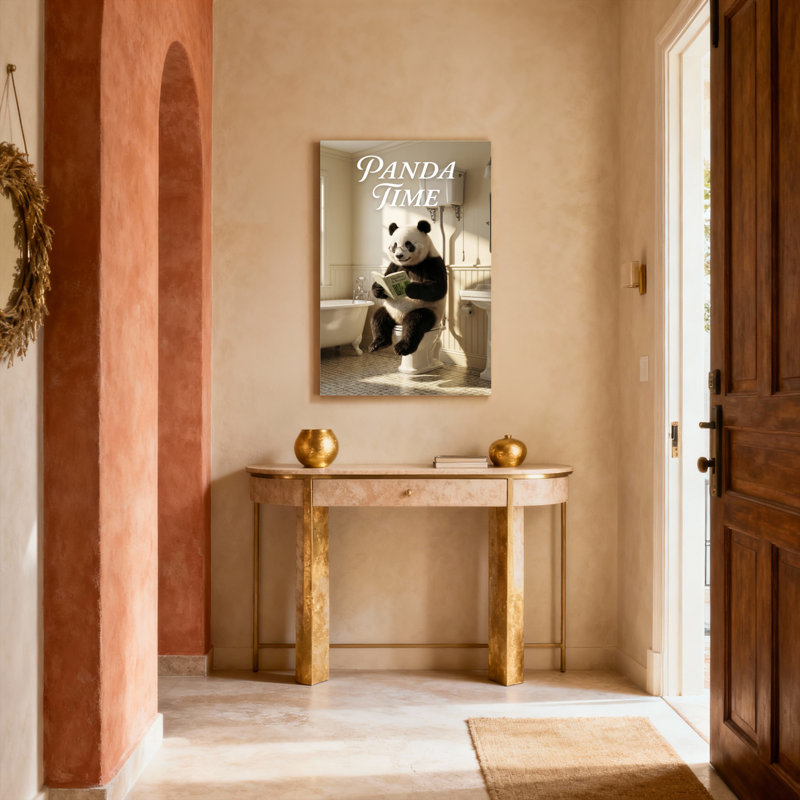 Ensemble de 1 tableau sur toile représentant un panda lisant un livre dans une salle de bain, H 30 po x l 20 po