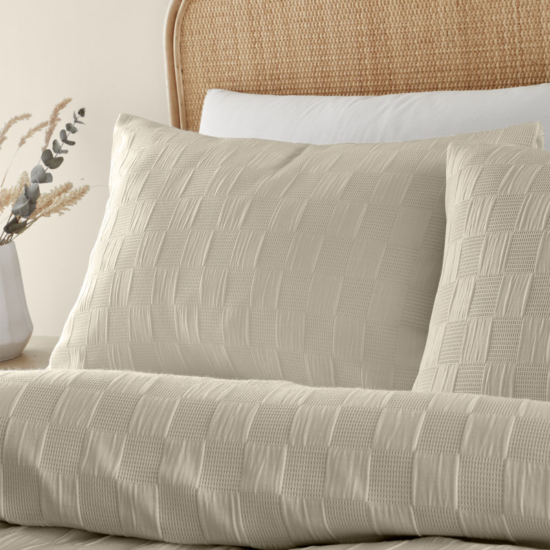 Waffle Checkerboard Duvet Cover Set, Beige, Single - 1 Standard Pillowcase