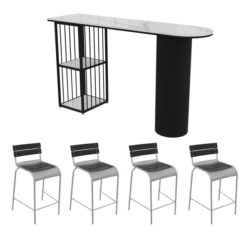 Table et chaise de bar Light Luxury, H 41,3 po x L 55,1 po x l 19,6 po, Noir / argenté, Noir
