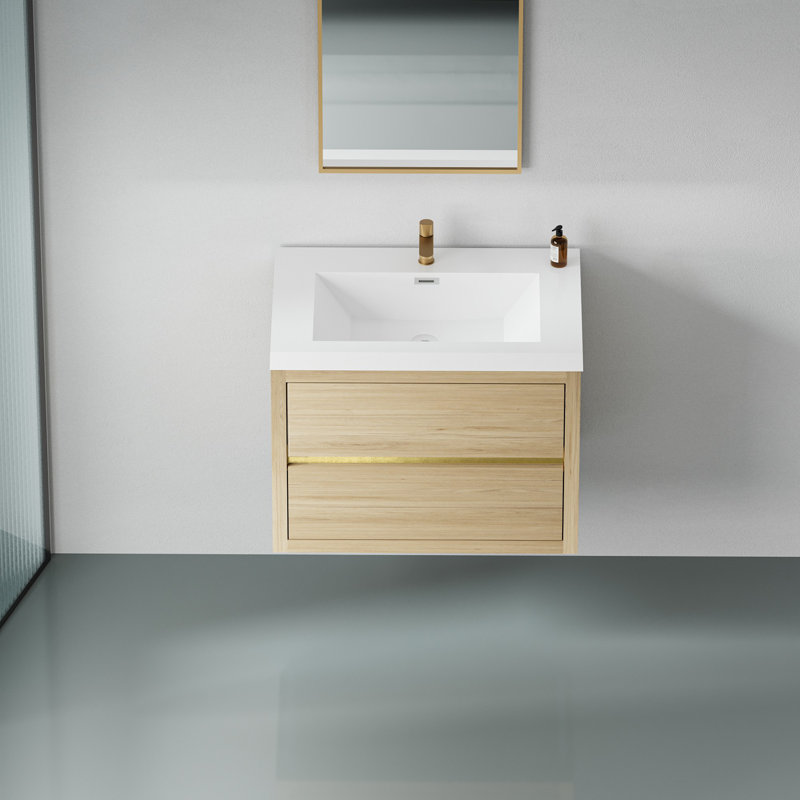 Wall-Mounted Bathroom Vanity with Sink, Oak Natural Wood