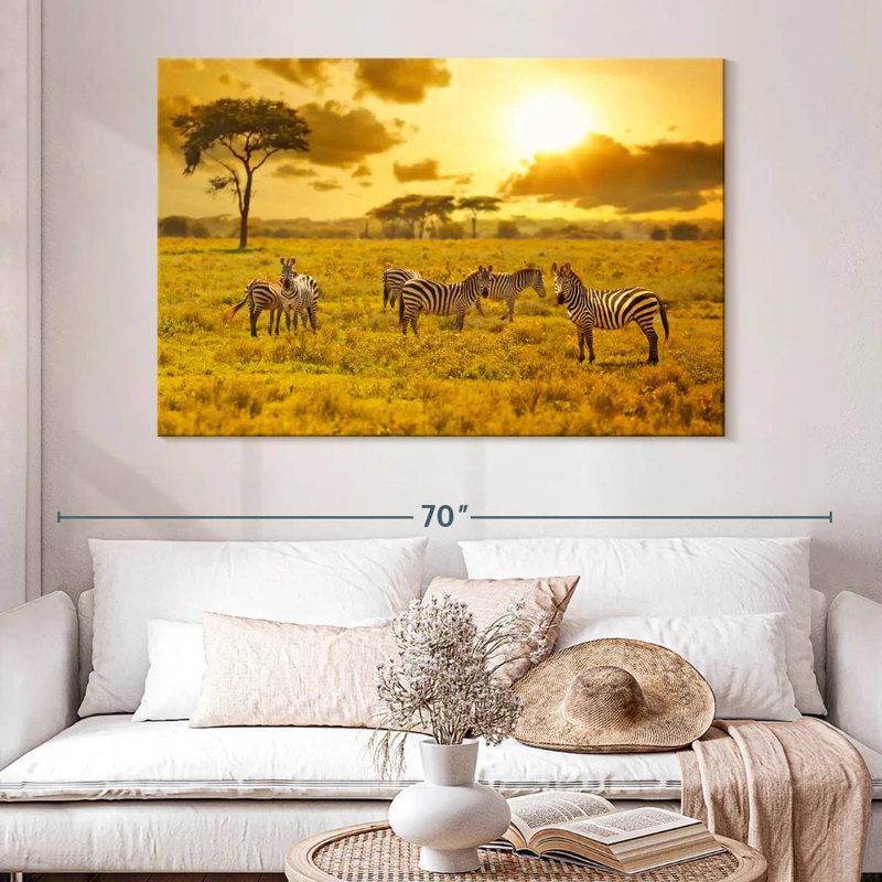 Brampt Zebras At Sunset, 34" H x 51" W
