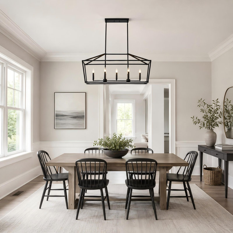 7-Light Black Linear Chandelier Kitchen Island