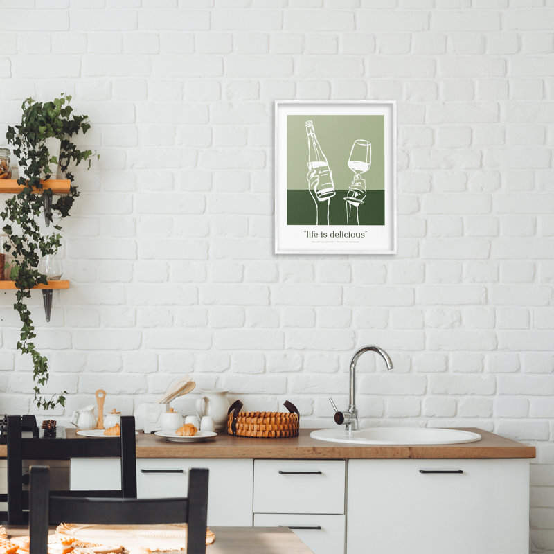 Giclée encadrée «Green Life Is Delicious», design par lettré et doublé, H 14 po x l 11 po