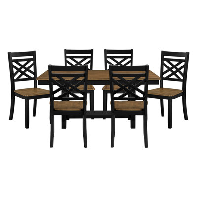 Ensemble de table de salle à manger à 2 tons avec finition brun noir et 7 pièces avec tablette de rangement et 6 chaises d'appoint
