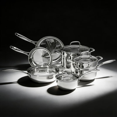Professional 11-Piece Stainless Steel Cookware Set With Even Heating, Oven Safe To 500°F, Induction Compatible For All Stovetops, Stay-Cool Handles And Glass Lids