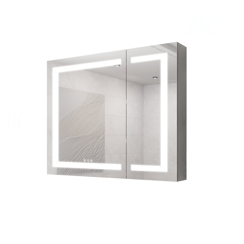Armoire à pharmacie 36 po x 30 po avec miroir de meuble-lavabo à DEL, anti-buée, encastrée ou à fixation en surface, grande porte à double porte de rangement 3000K ~ 6000K avec interrupteur tactile
