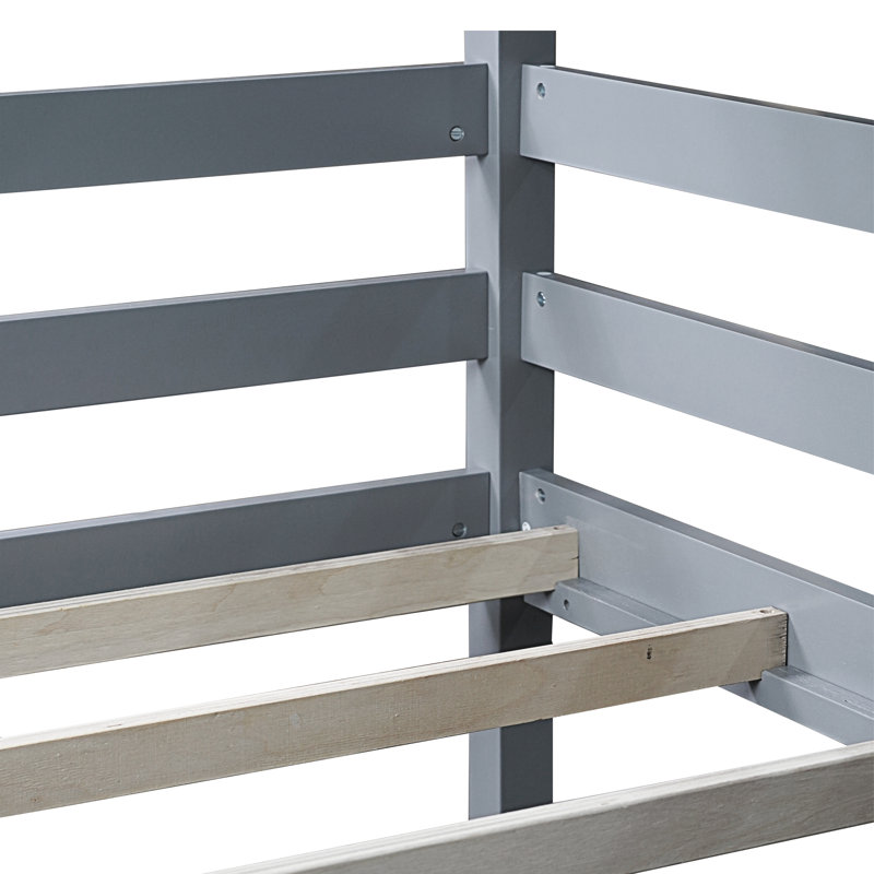 Lit simple superposé gris en bois d'hévéa, Gris