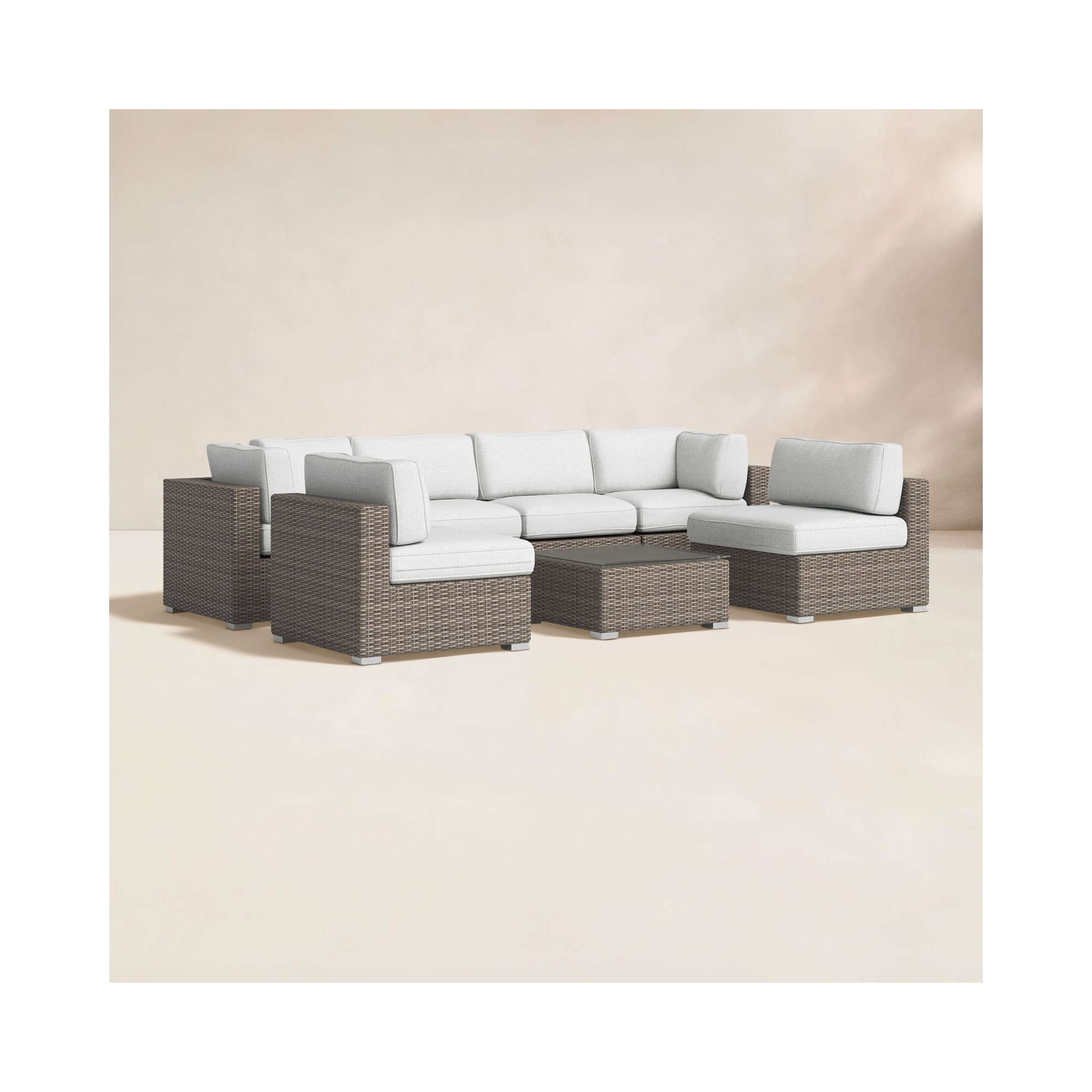 Tonioni Rattan Wicker Fully Assembled 6 - Person Seating Group with Sunbrella Cushions, Canvas Canvas Sunbrella® Canvas