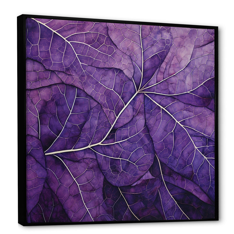 Veines de violet minimalistes I, Cadre flottant noir, H 24 po x l 24 po x P 1 po