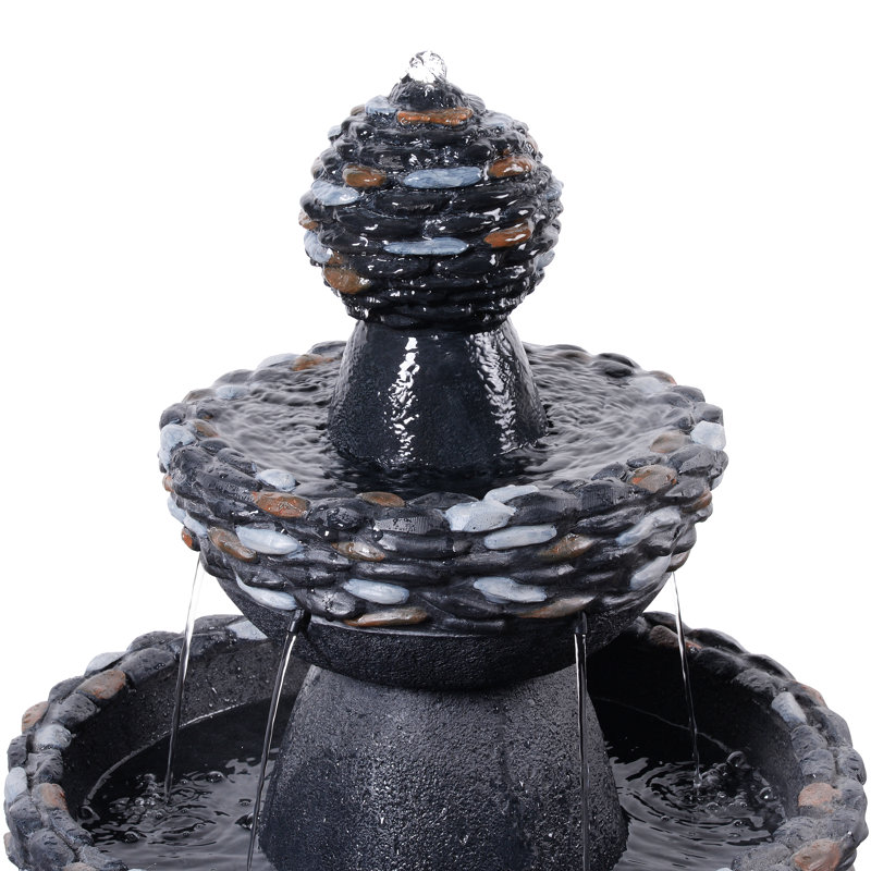 Fontaine à piédestal 36,5 po à 3 niveaux avec pompe intégrée, aspect pierre résistante aux intempéries pour jardin ou patio
