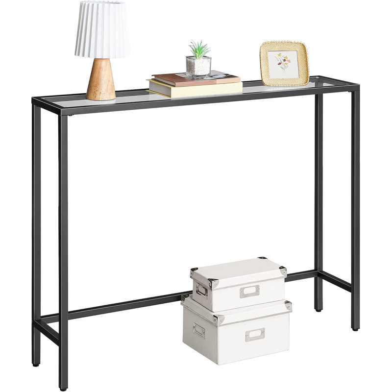 Sirine 100 Console Table With Tempered Glass Top, Black