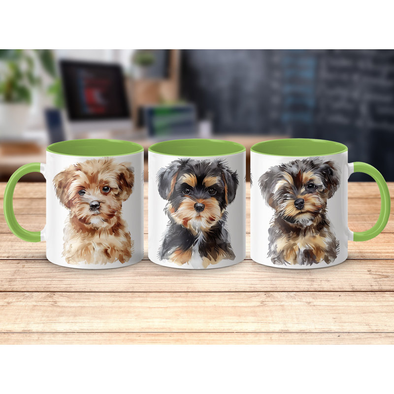 Three Watercolor Shiba Inu Dog Art 11oz Coffee Mug, 1, Light Green