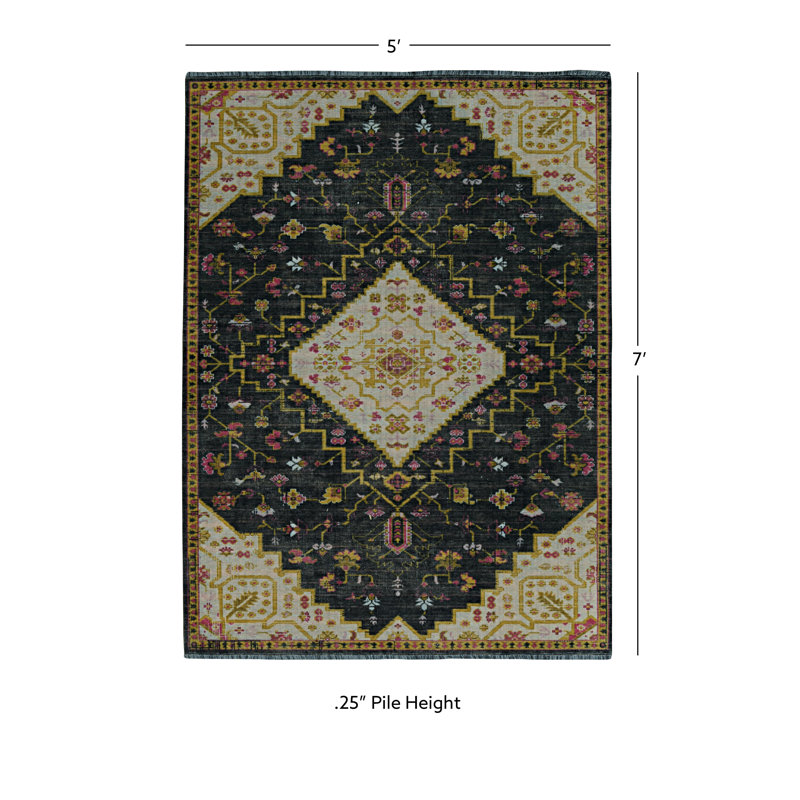 Laurel Gazia Machine Woven Polyester No Pattern Area Rug in Black, Rectangle 5' x 7'