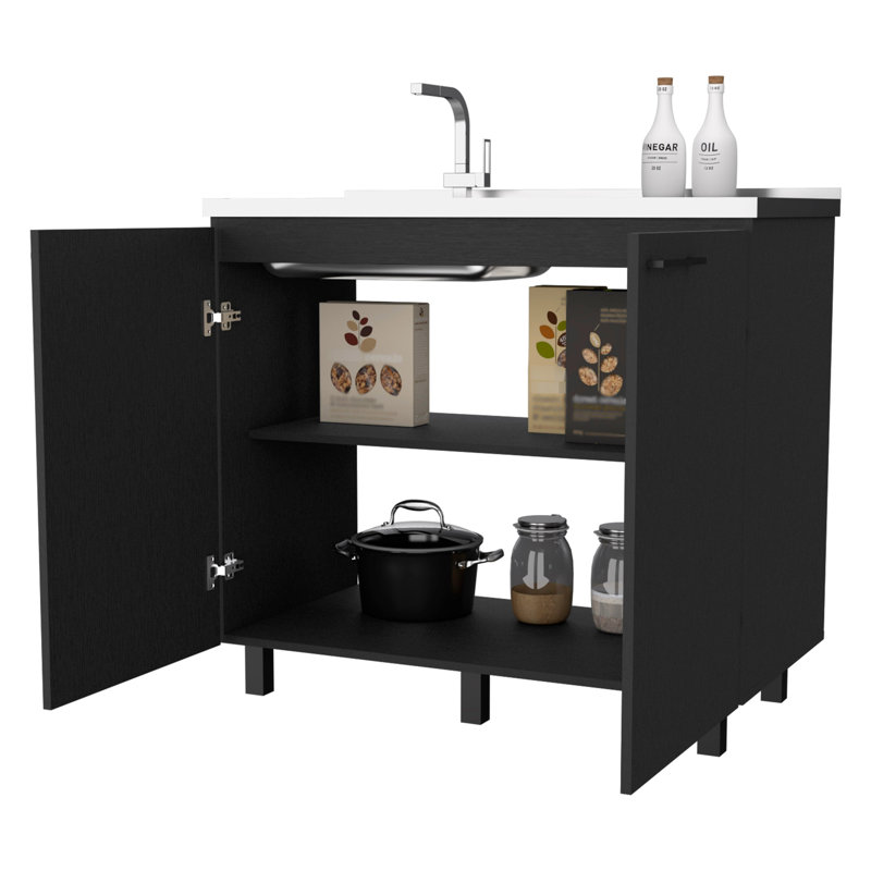 Black 2 Utility Sink And Cabinet With Ample Space For Kitchen Storage Functionality Elegant Countertop Functional