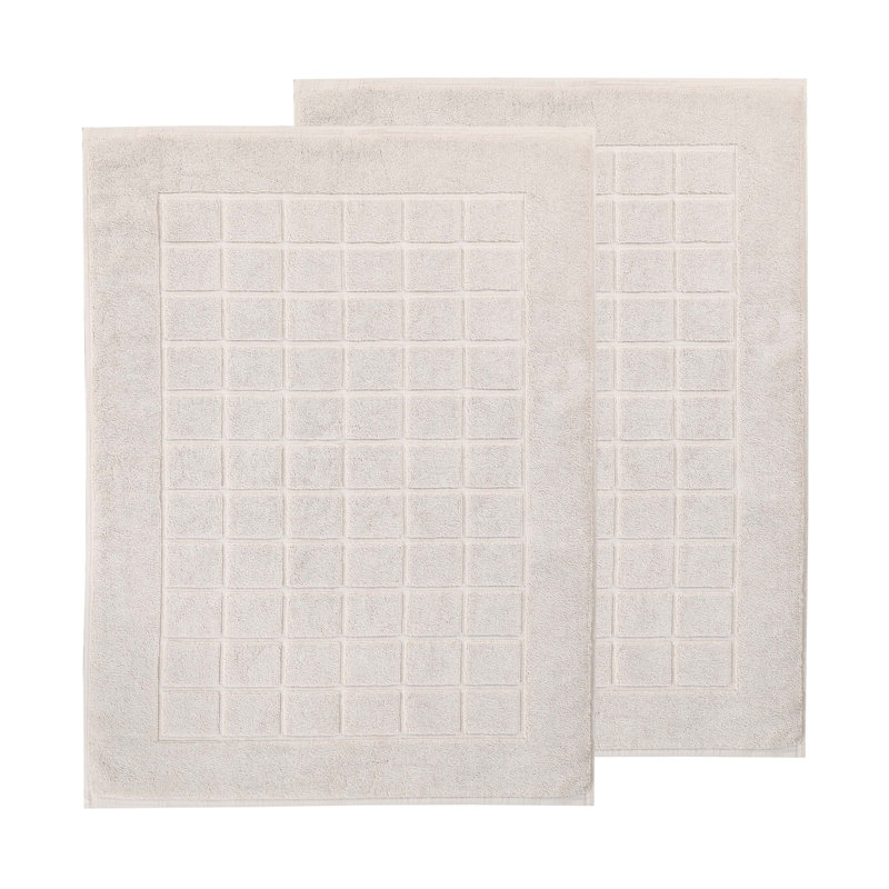 100% Cotton Thick & Absorbent Reversible Checkered Bath Mats - Set Of 2, Stone