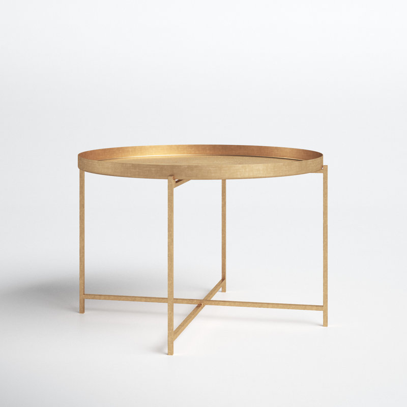 Antique Brass Round Metal Tray Top End Table