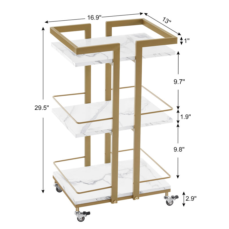 White and Gold Metal Frame 3-Tier Rolling Utility Cart