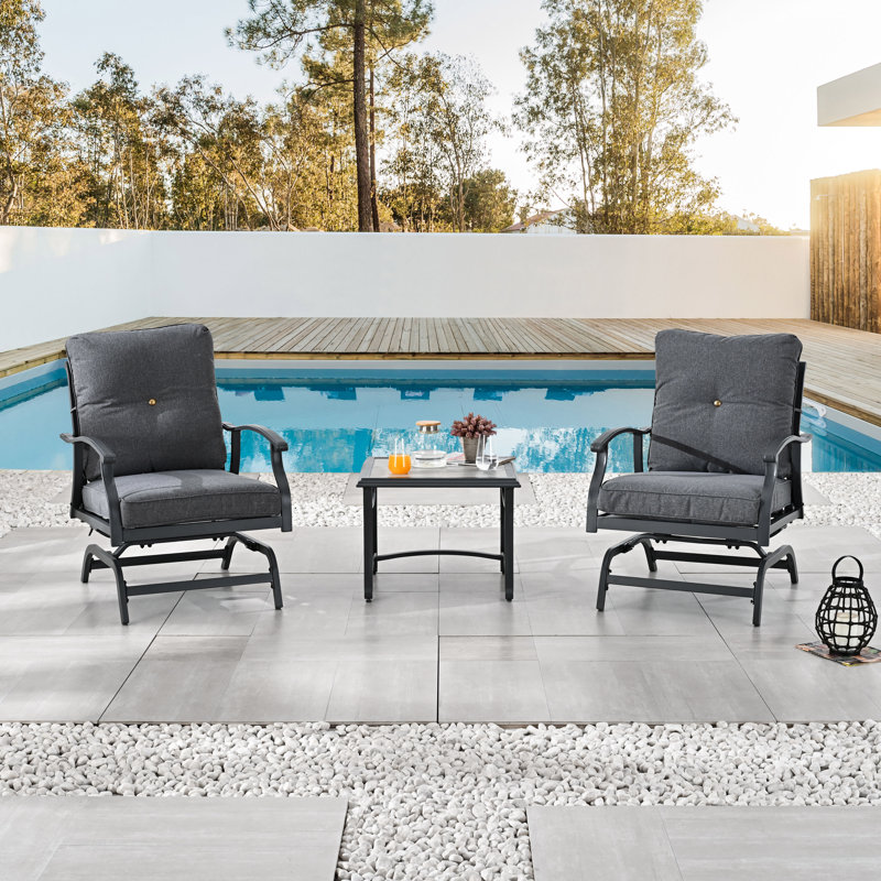 3-Piece Spring-Rocking Conversation Set, Dark Grey