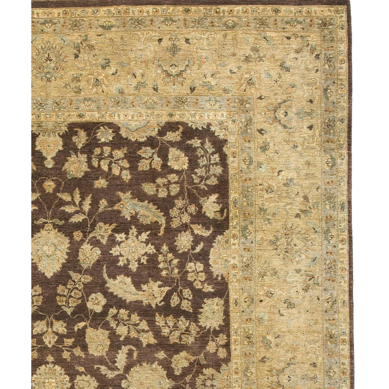 Wool Oriental Area Rug in Beige/Dark Brown, Rectangle 9' x 12'