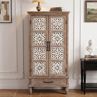 Armoire de rangement haute 55 po à 2 portes et pieds en bois massif H 55 po