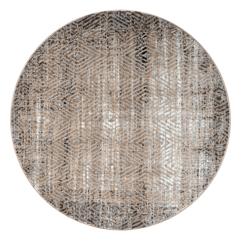 Vladya Brown Abstract Area Rug, Round 5'3"