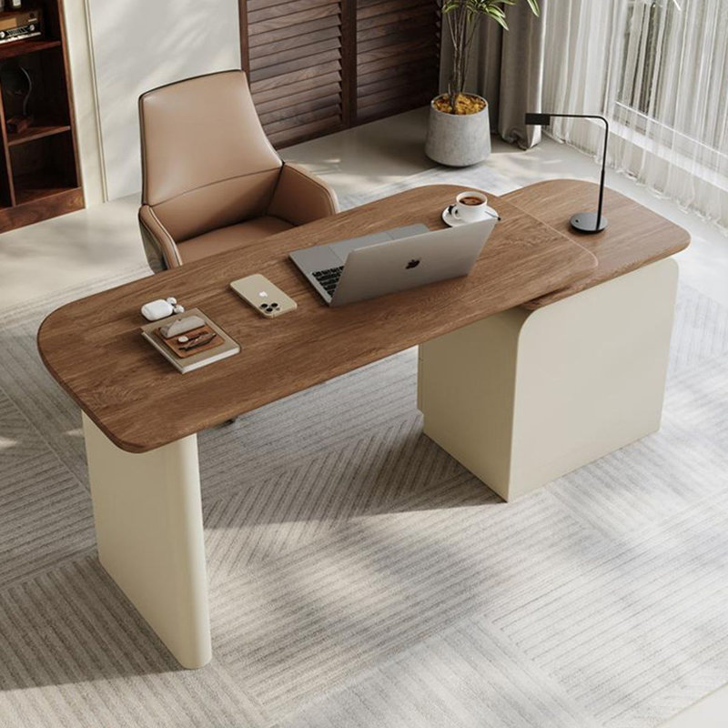 Nut-brown Rectangular Solid + Manufactured Wood  desk, Left Hand Return