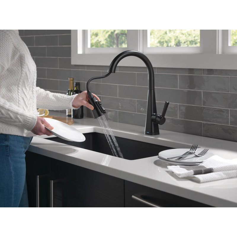 Robinet de cuisine noir mat Lenta avec douchette rétractable, robinet d'évier de cuisine à un trou moderne, poignée simple, noir mat