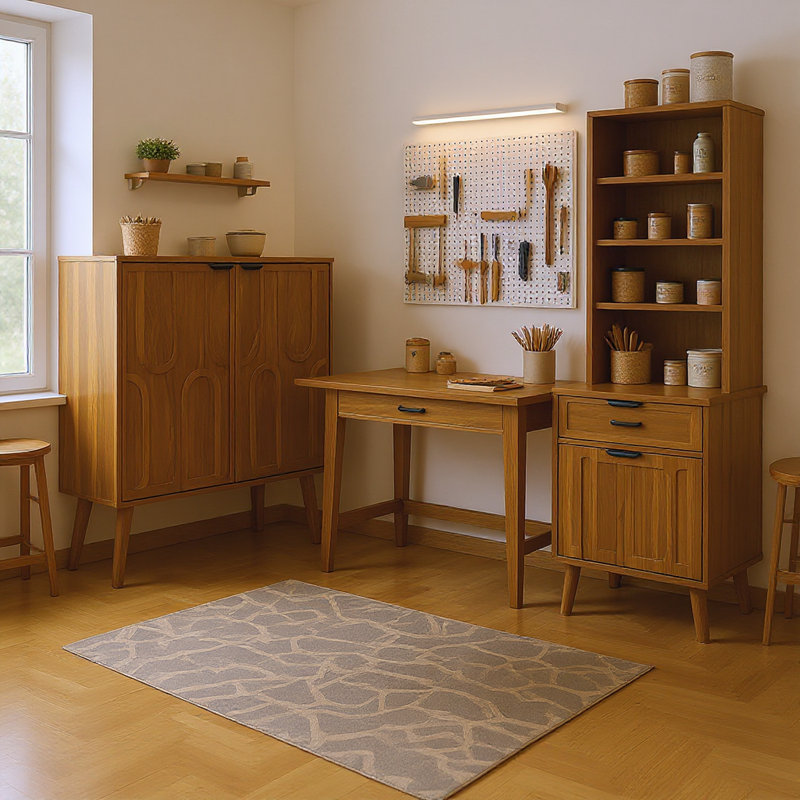Armoire de rangement 31,5 "en noyer avec portes à lattes, tablettes réglables et trousse de sécurité
